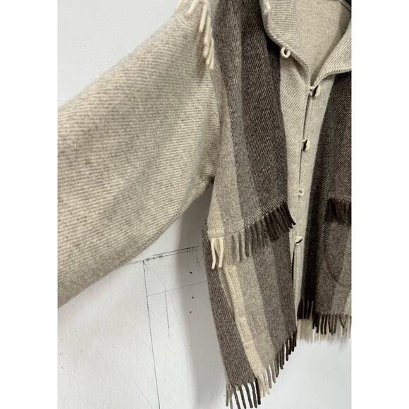 Vintage Rusk & Finch Wool Fringe Koala Bear Cardigan jacket Shacket Med/Large? - Picture 6 of 6